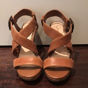 Jessica Simpson Joliet Brown Leather Wedges